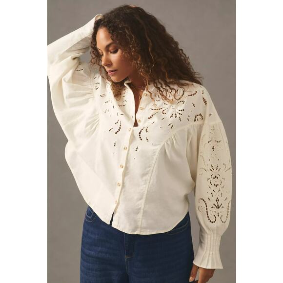 Pilcro Structured Eyelet Blouse L - Picture 6 of 7